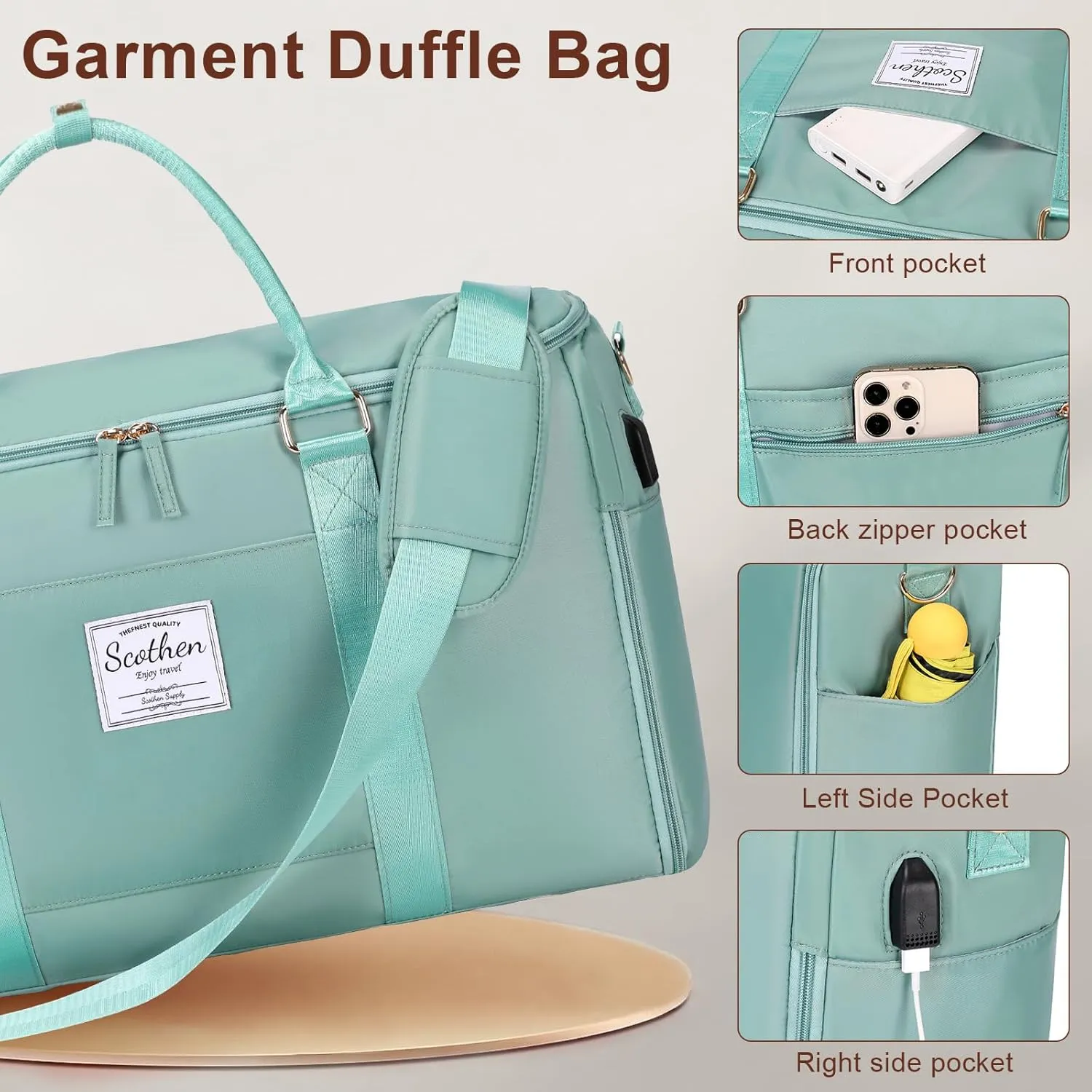 Convertible Travel Garment Bag, Carry On Garment Duffle Bag with Toiletry and Shoe bag, Garment Bags for Travel, 2 in 1 Hanging Dress Suitcase Suit Travel Bags for Women with USB Charging Port