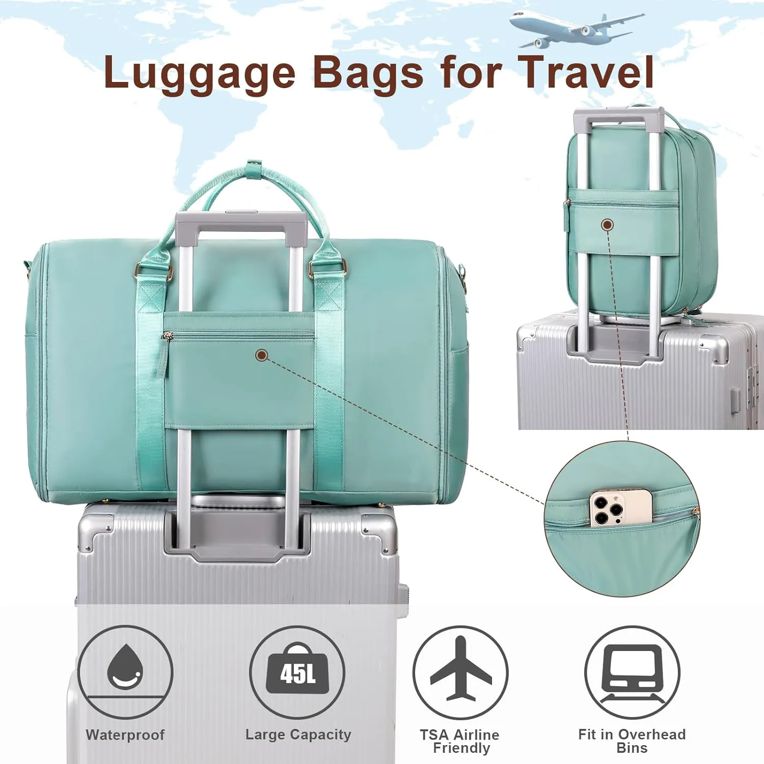 Convertible Travel Garment Bag, Carry On Garment Duffle Bag with Toiletry and Shoe bag, Garment Bags for Travel, 2 in 1 Hanging Dress Suitcase Suit Travel Bags for Women with USB Charging Port