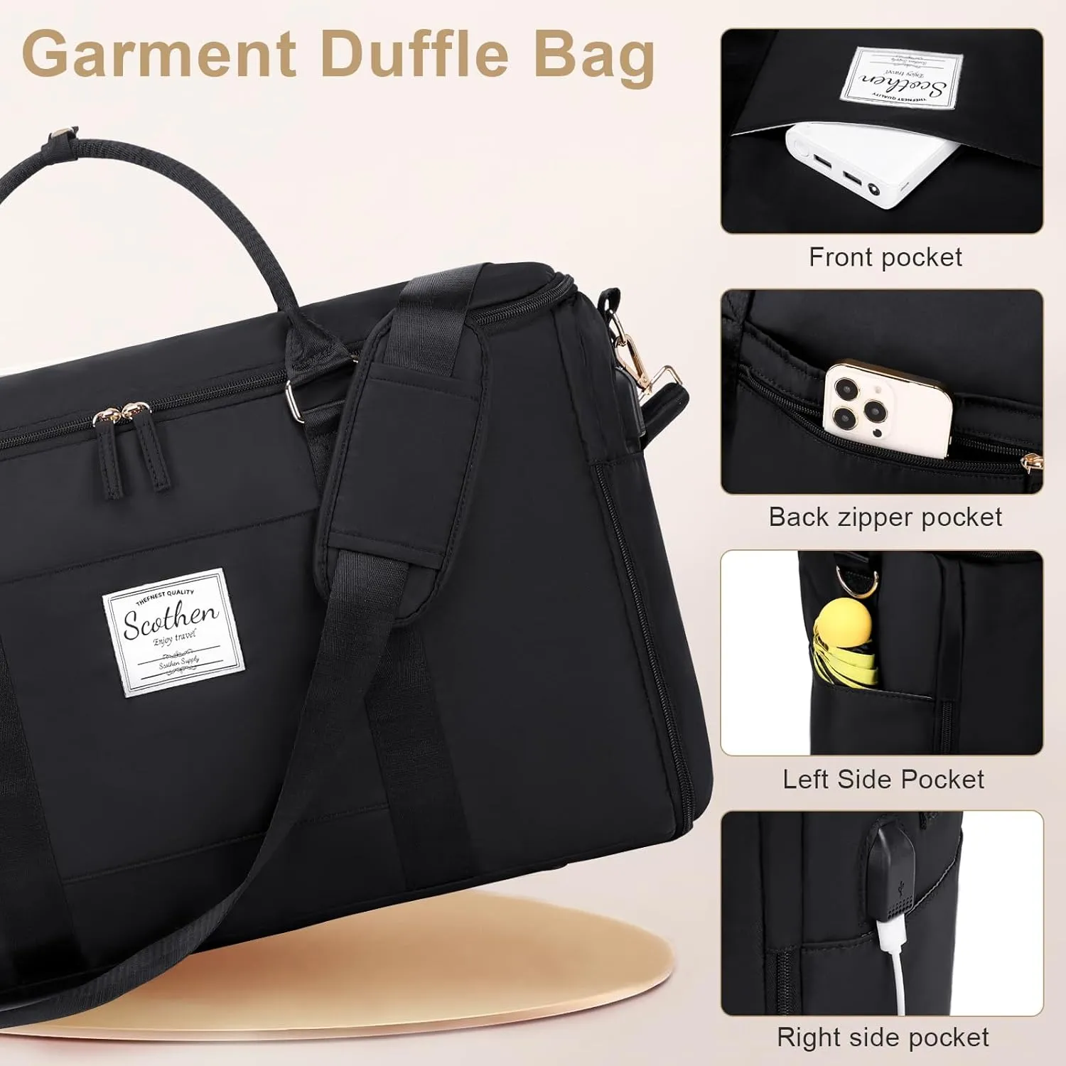Convertible Travel Garment Bag,Carry On Garment Duffle Bag with Toiletry and Shoe bag,Garment Bags for Travel,2 in 1 Hanging Dress Suitcase Suit Travel Bags for Women with USB Charging Port