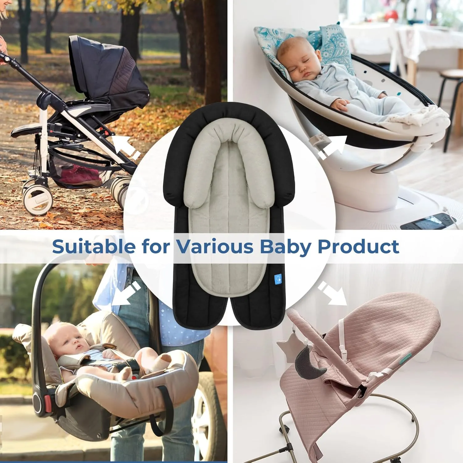 COOLBEBE Upgraded 2-in-1 Babybody Supports for Newborn Infant - Extra Soft Breathable Car Seat Insert Cushion Pad, Perfect for Carseat, Stroller, Swing, Bouncer Black
