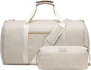Coolife Garment Bag Carry On Convertible Travel Duffel Bag with Shoe Pouch Weekender Bag for Women Men 2 in 1 Hanging Suit Bag with Shoulder Strap Business Travel Bag (White, Standard)