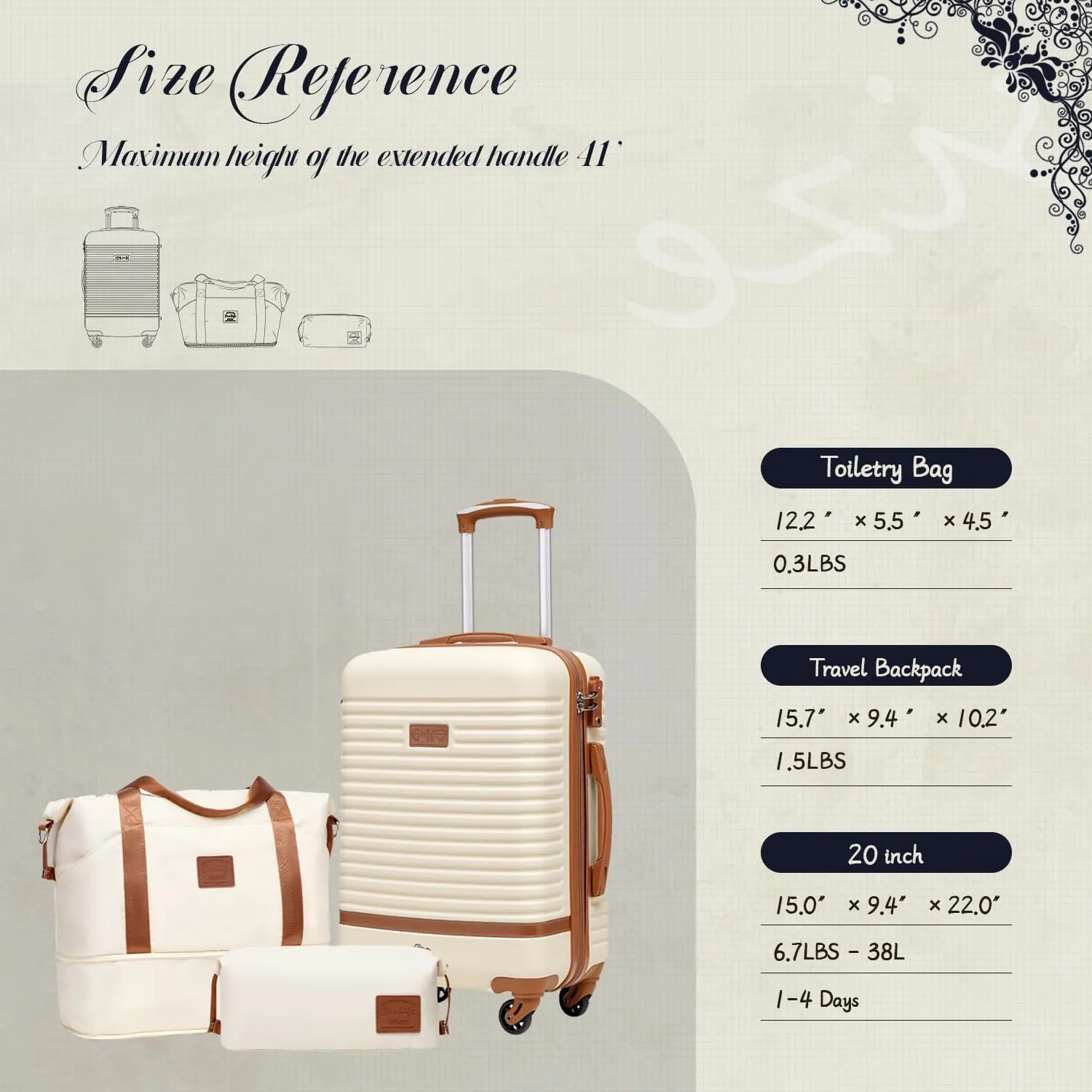 Coolife Suitcase Set 3 Piece Luggage Set Carry On Travel Luggage TSA Lock Spinner Wheels Hardshell Lightweight Luggage Set(White, 3 piece set (DB/TB/20))