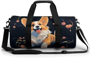 Corgi Dog on Dark Background Gym Bag Small Travel Duffle Bag with Compartment Carry On Weekender Bag for Women Men