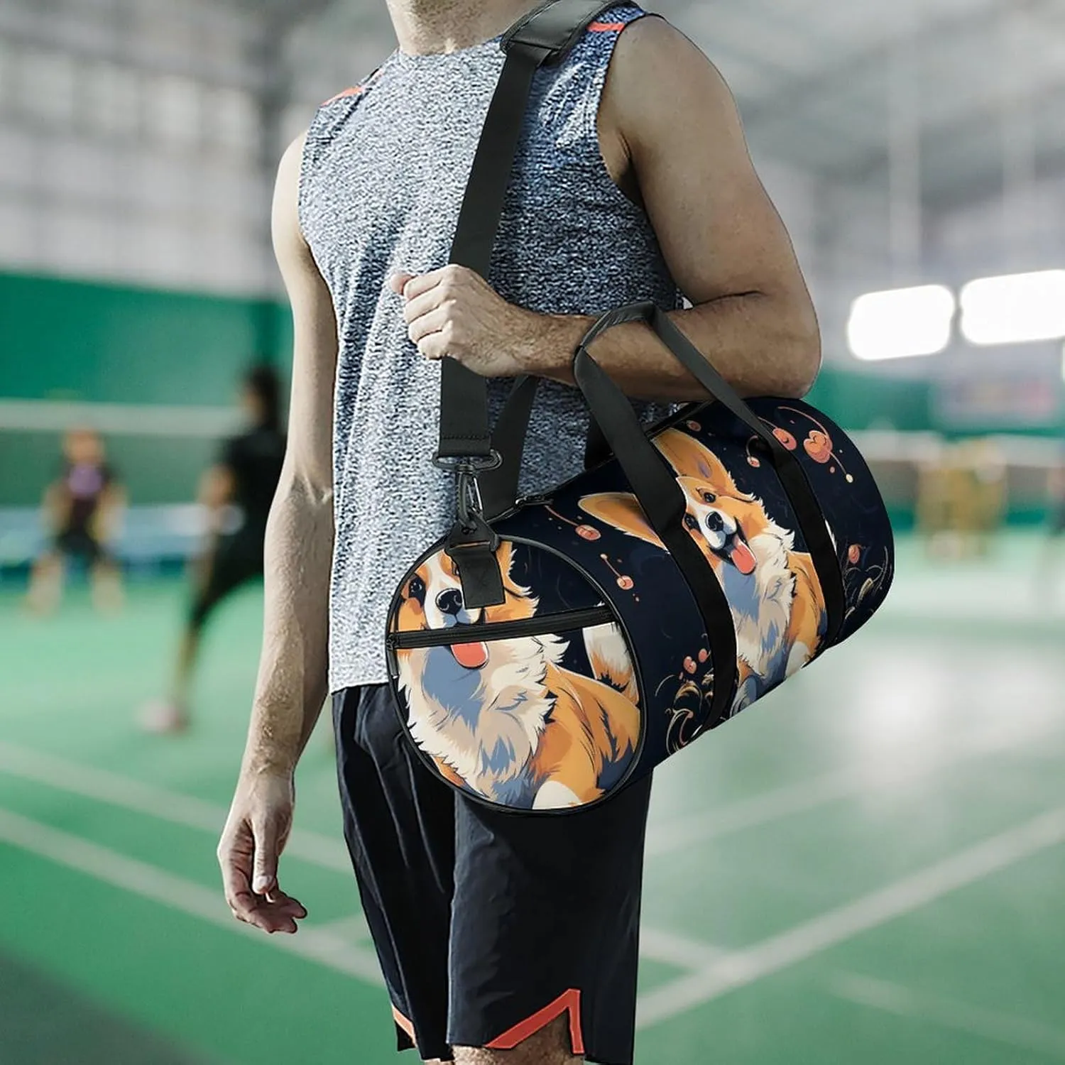 Corgi Dog on Dark Background Gym Bag Small Travel Duffle Bag with Compartment Carry On Weekender Bag for Women Men