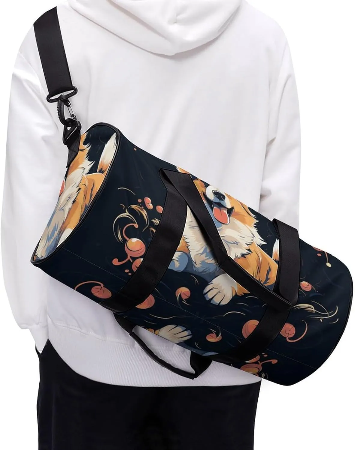Corgi Dog on Dark Background Gym Bag Small Travel Duffle Bag with Compartment Carry On Weekender Bag for Women Men