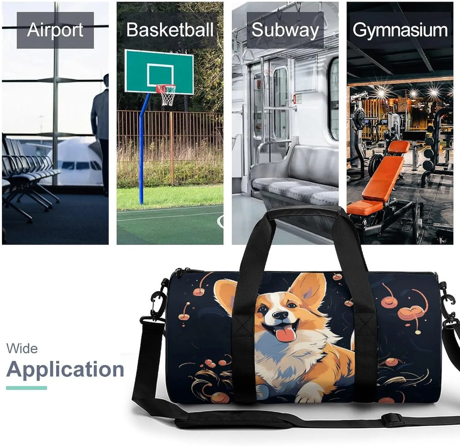 Corgi Dog on Dark Background Gym Bag Small Travel Duffle Bag with Compartment Carry On Weekender Bag for Women Men