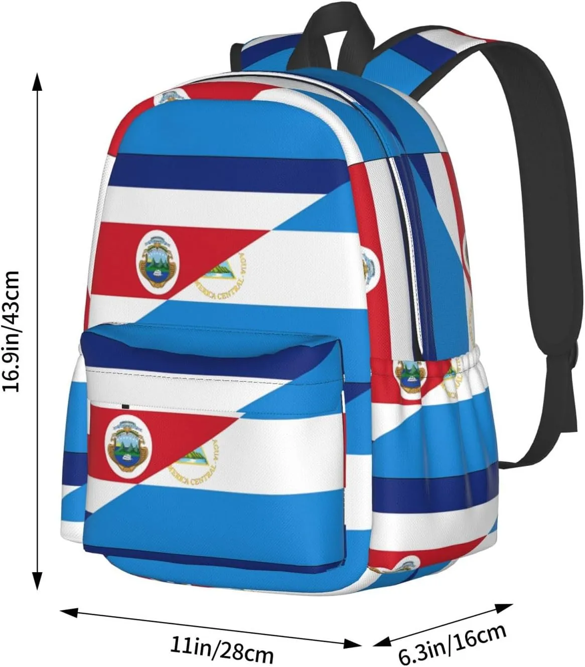 Costa Rica Nicaragua Flag Casual Backpack Large Capacity Travel Backpacks Laptop Daypack Commuter Rucksack Adjustable Strap Sports Bags for Hiking Biking