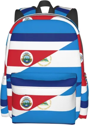 Costa Rica Nicaragua Flag Casual Backpack Large Capacity Travel Backpacks Laptop Daypack Commuter Rucksack Adjustable Strap Sports Bags for Hiking Biking