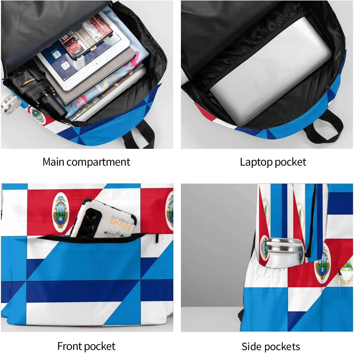 Costa Rica Nicaragua Flag Casual Backpack Large Capacity Travel Backpacks Laptop Daypack Commuter Rucksack Adjustable Strap Sports Bags for Hiking Biking