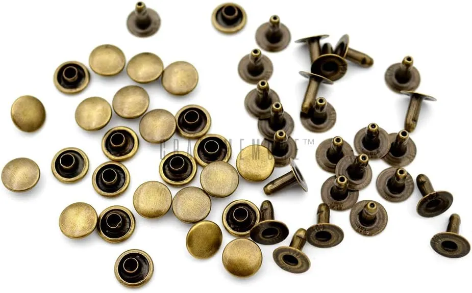 CRAFTMEMORE 200 Pack Leather Rivets Single Cap Rapid Rivet Metal Stud Fasteners Round Cap for Bag Belt Wallet Leather Craft (Antique Brass, 6MM)