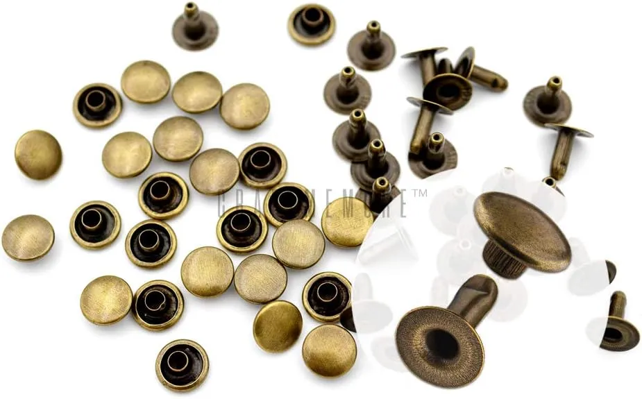 CRAFTMEMORE 200 Pack Leather Rivets Single Cap Rapid Rivet Metal Stud Fasteners Round Cap for Bag Belt Wallet Leather Craft (Antique Brass, 6MM)