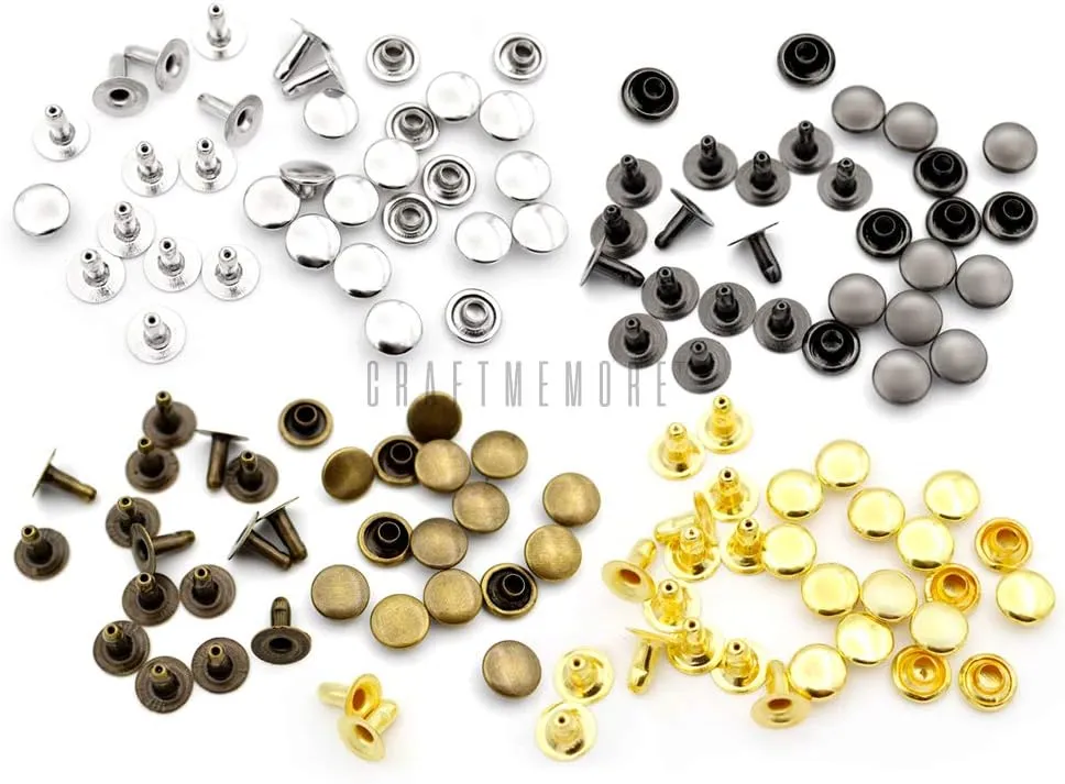CRAFTMEMORE 200 Pack Leather Rivets Single Cap Rapid Rivet Metal Stud Fasteners Round Cap for Bag Belt Wallet Leather Craft (Antique Brass, 6MM)
