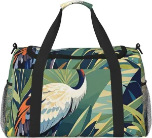 Crane Bird Wild Plants Travel Duffel Bag Lightweight Waterproof Carry On Tote Bag Foldable Weekender Overnight Bags Sport Gym Bag For Women Men