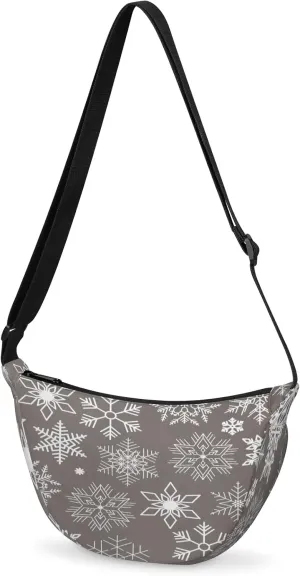 Crescent Crossbody Bag for Women & Men Lightweight Spacious Dumpling-style Sling Bag Adjustable Strap Zippers Travel Casual Use Suitable Christmas Bright Snowflake
