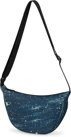 Crescent Crossbody Bag for Women & Men Lightweight Spacious Dumpling-style Sling Bag Adjustable Strap Zippers Travel Casual Use Suitable Shining Universe