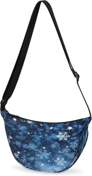Crescent Crossbody Bag for Women & Men Lightweight Spacious Dumpling-style Sling Bag Adjustable Strap Zippers Travel Casual Use Suitable Snowflake Decoration