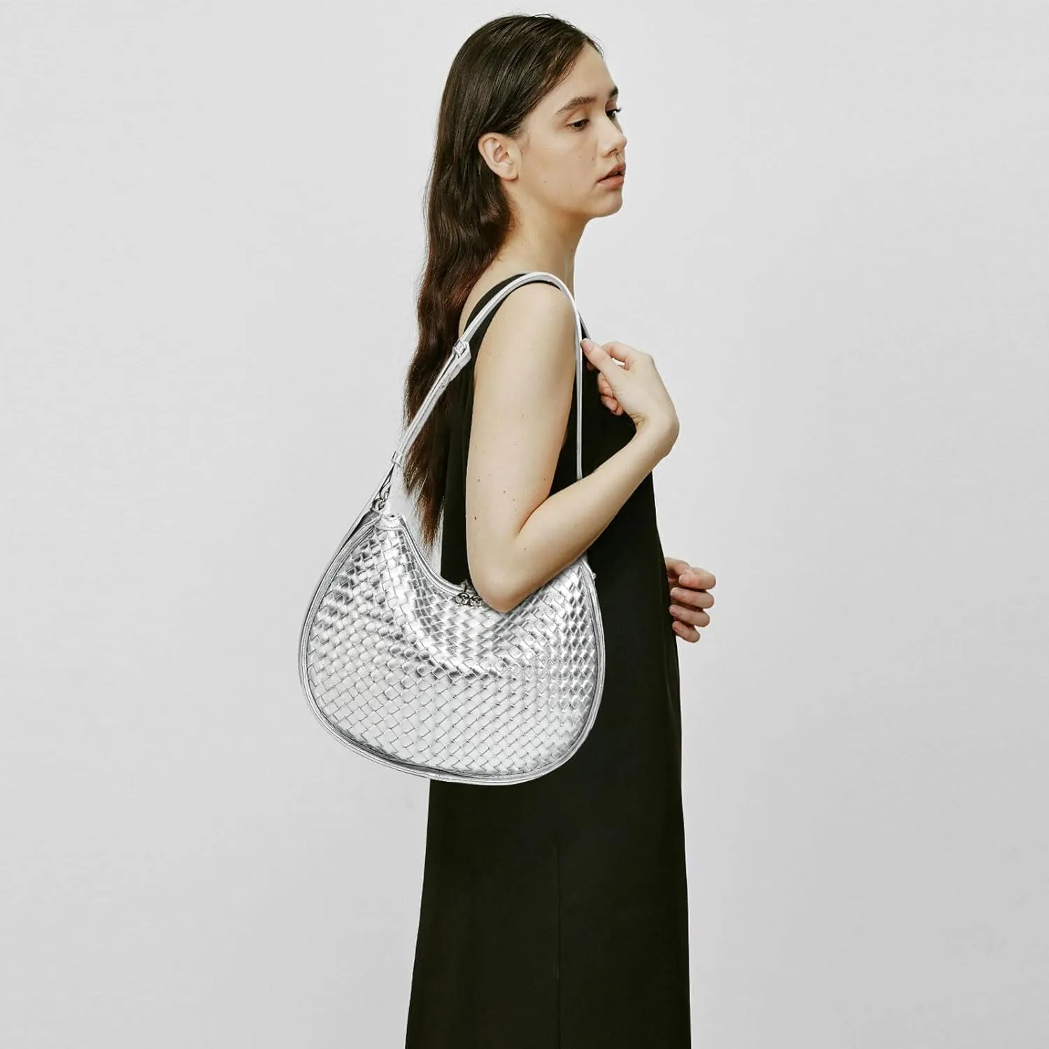 Crescent Shoulder Bag for Women, Woven Crossbody Bag, Small Clutch Purse, Hobo Tote Handbags with Detachable Straps