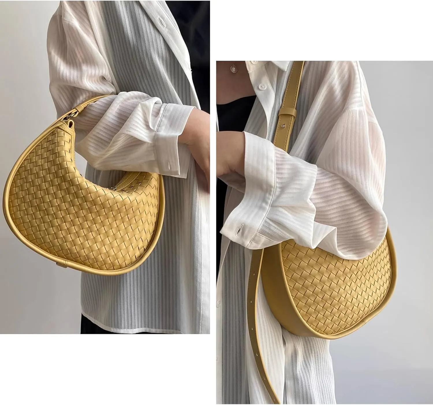 Crescent Shoulder Bag for Women, Woven Crossbody Bag, Small Clutch Purse, Hobo Tote Handbags with Detachable Straps