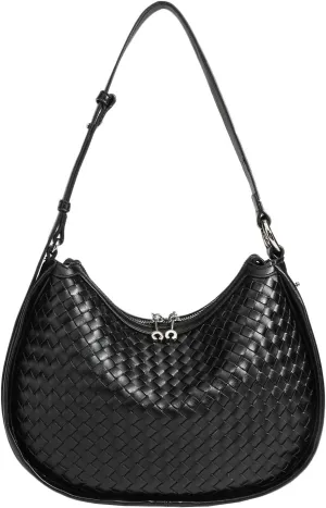 Crescent Shoulder Bag for Women, Woven Crossbody Bag, Small Clutch Purse, Hobo Tote Handbags with Detachable Straps