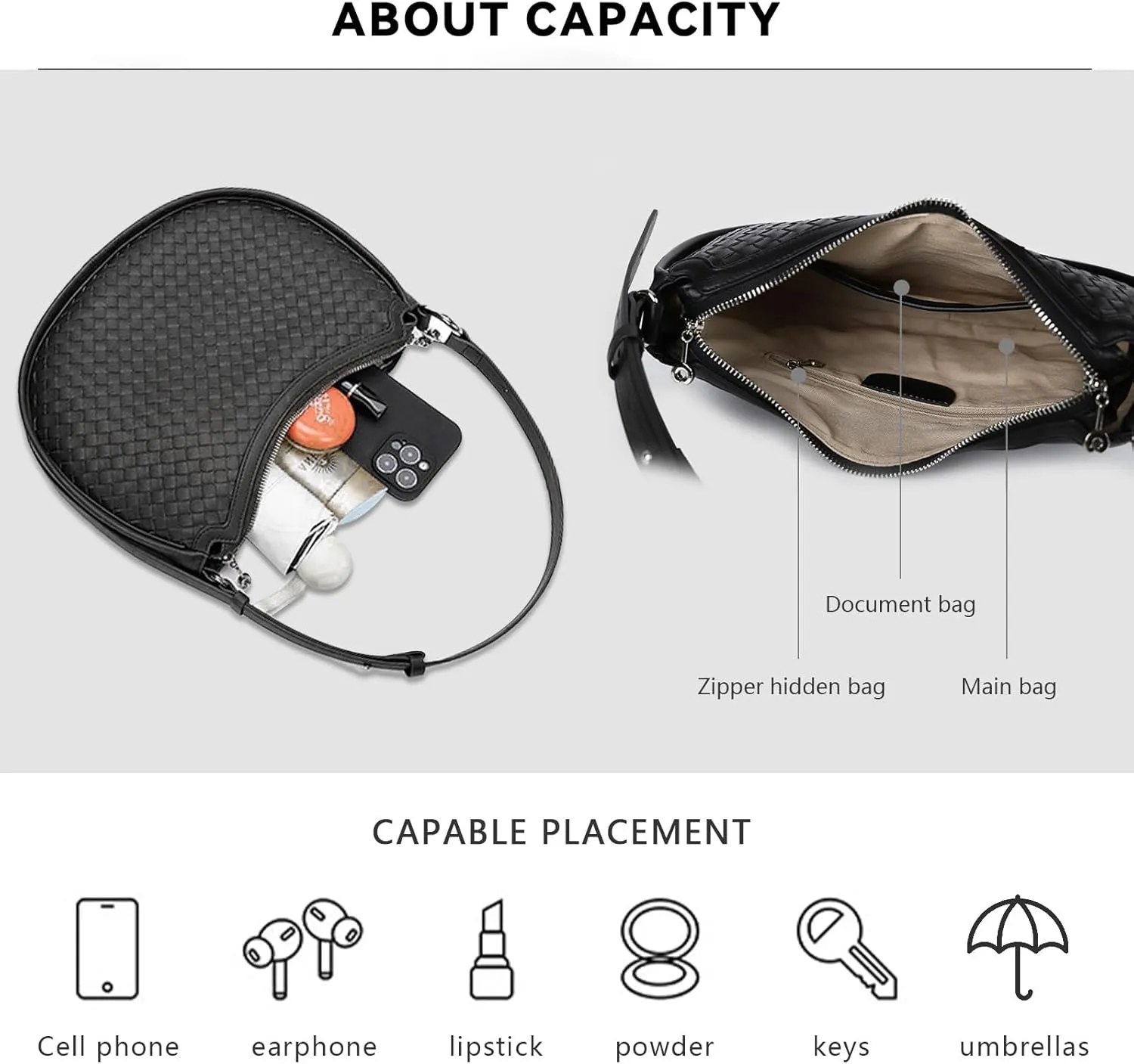 Crescent Shoulder Bag for Women, Woven Crossbody Bag, Small Clutch Purse, Hobo Tote Handbags with Detachable Straps