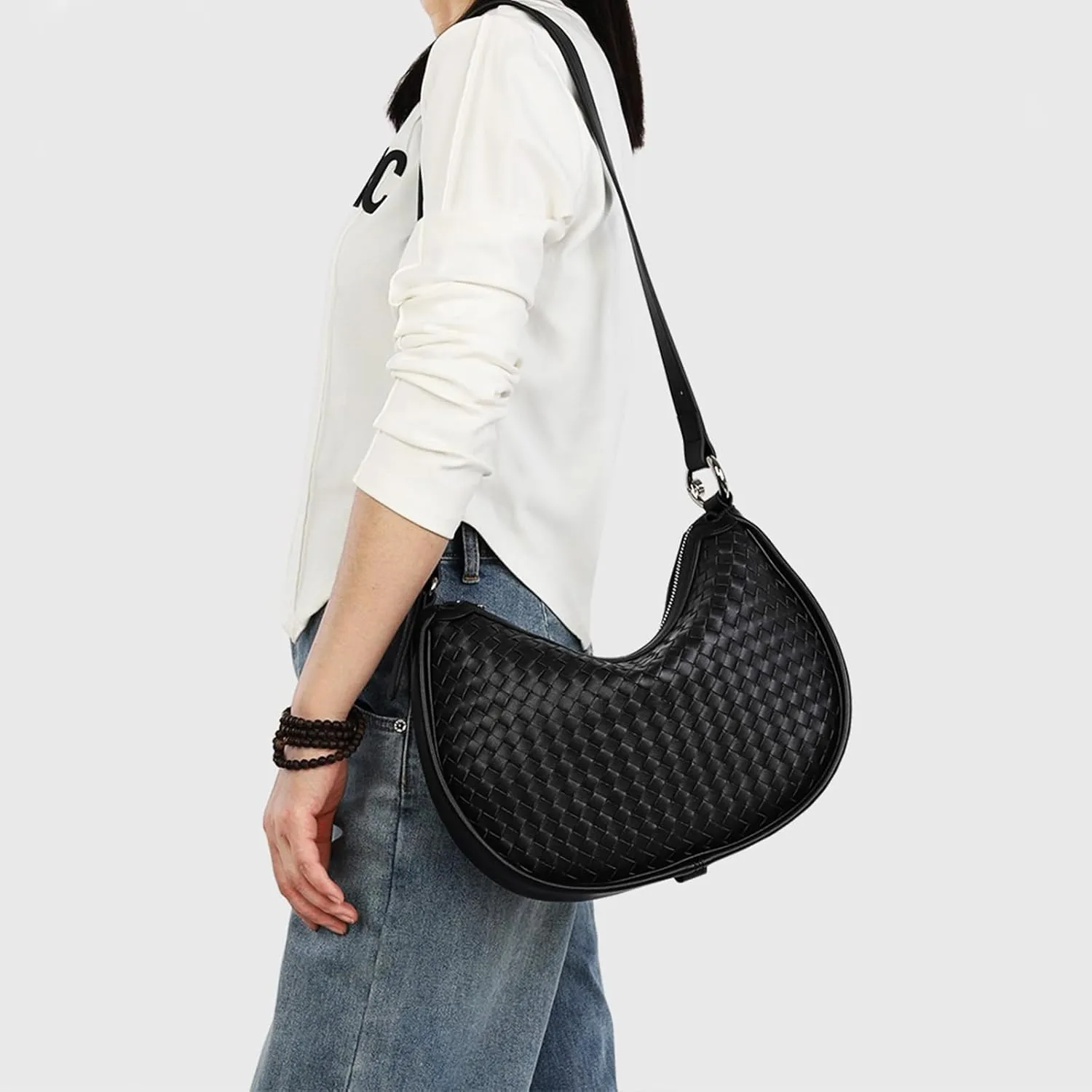 Crescent Shoulder Bag for Women, Woven Crossbody Bag, Small Clutch Purse, Hobo Tote Handbags with Detachable Straps