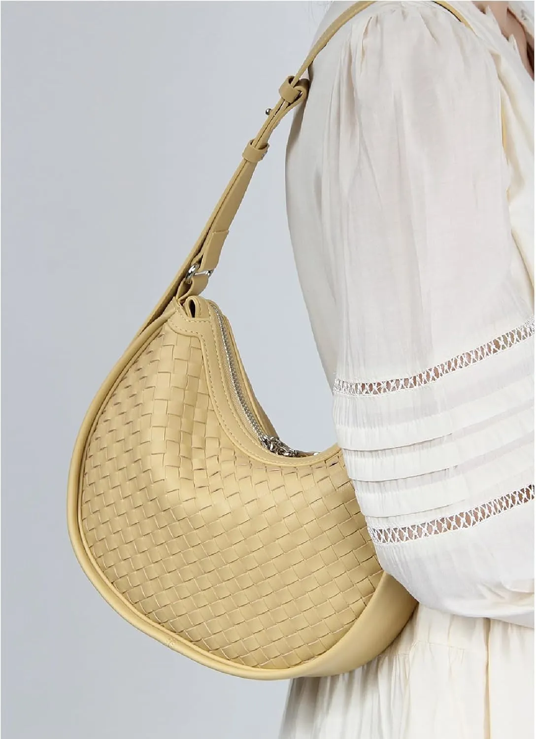 Crescent Shoulder Bag for Women, Woven Crossbody Bag, Small Clutch Purse, Hobo Tote Handbags with Detachable Straps