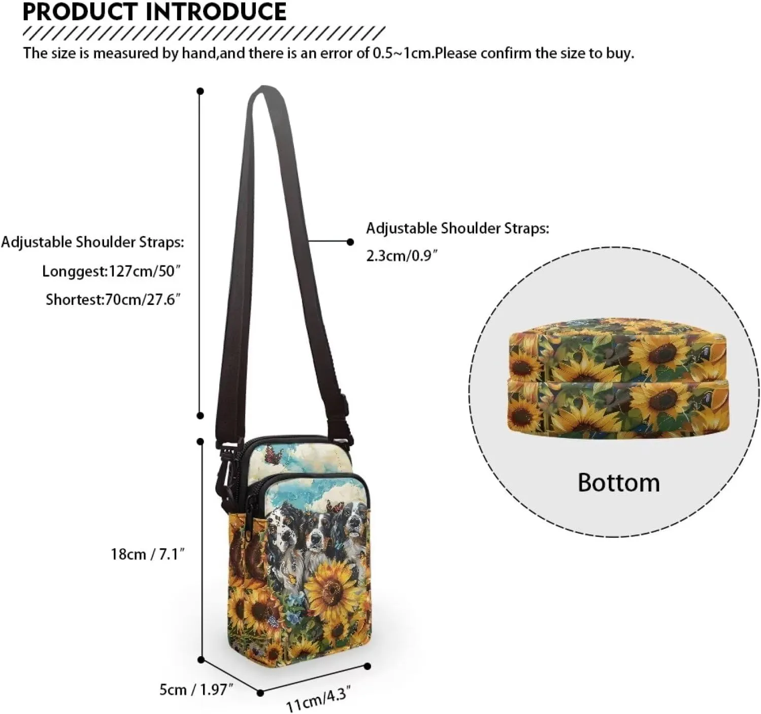 Crossbody Bag for Women Men Shoulder Bag with Double Pockets Cell Phone Wallet Purse Chest Bag