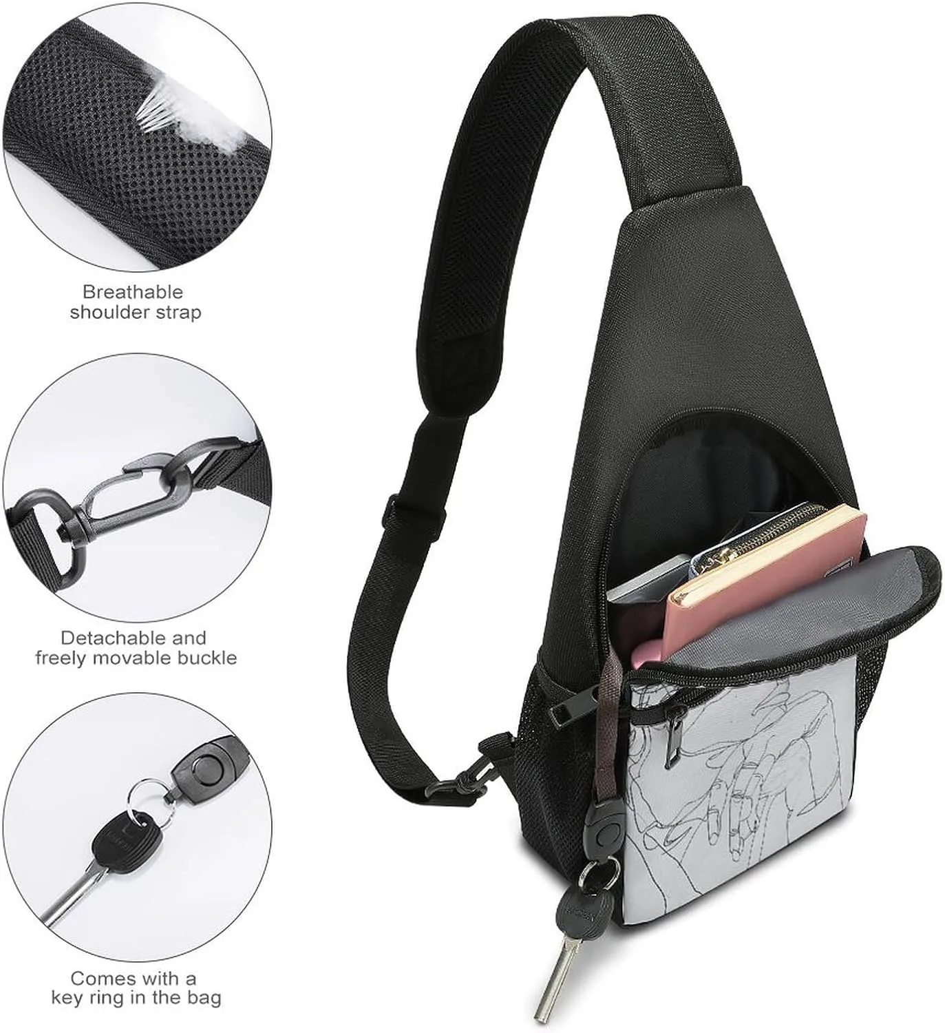 Crossbody Bag for Women Men Sling Bag White And Light Peach Chest Bag Crossbody Adjustable Shoulder Bag