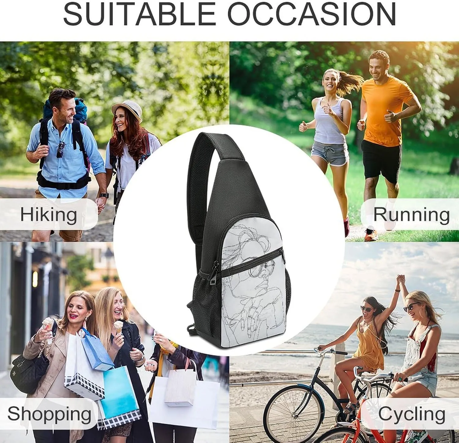 Crossbody Bag for Women Men Sling Bag White And Light Peach Chest Bag Crossbody Adjustable Shoulder Bag