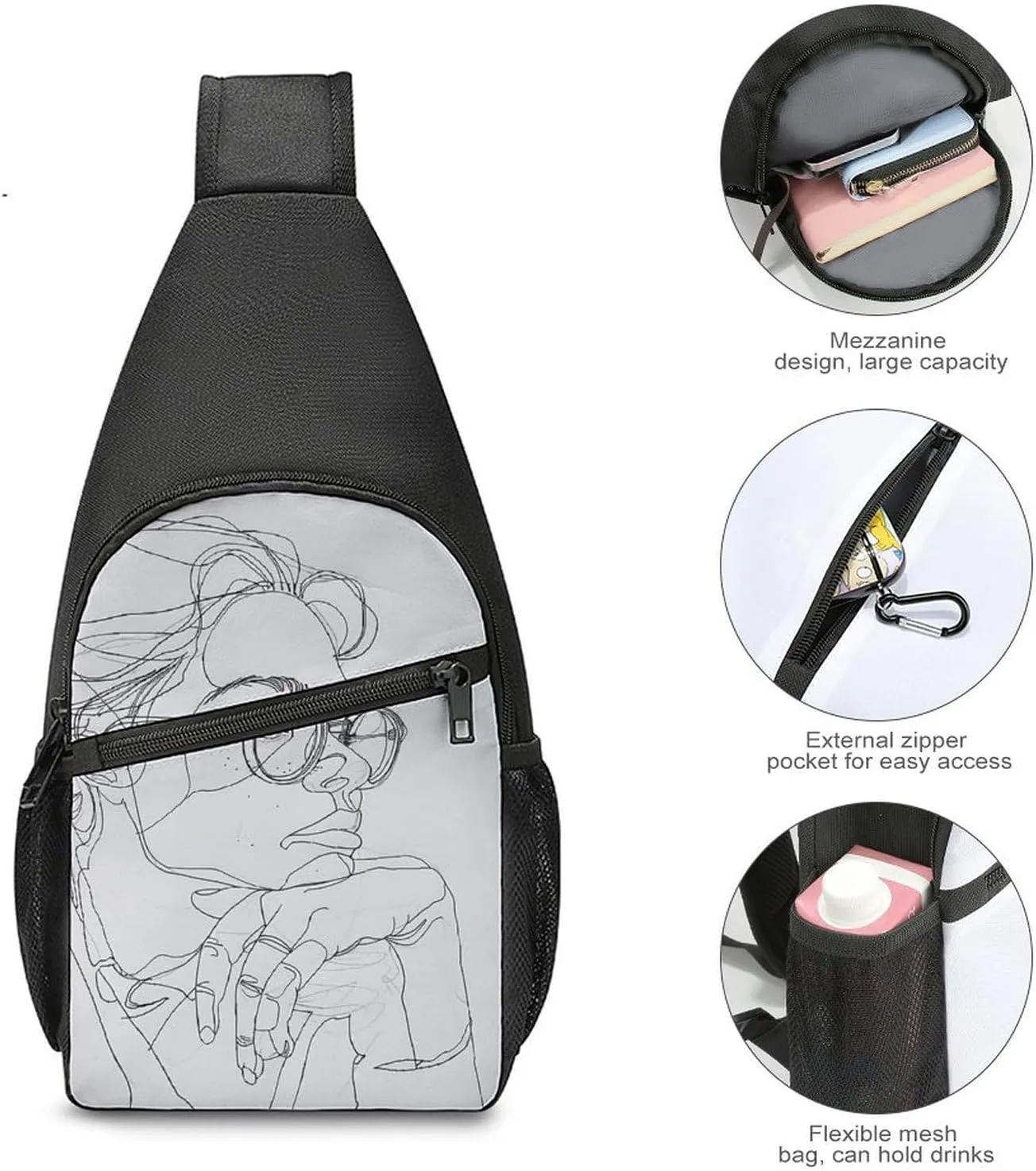 Crossbody Bag for Women Men Sling Bag White And Light Peach Chest Bag Crossbody Adjustable Shoulder Bag