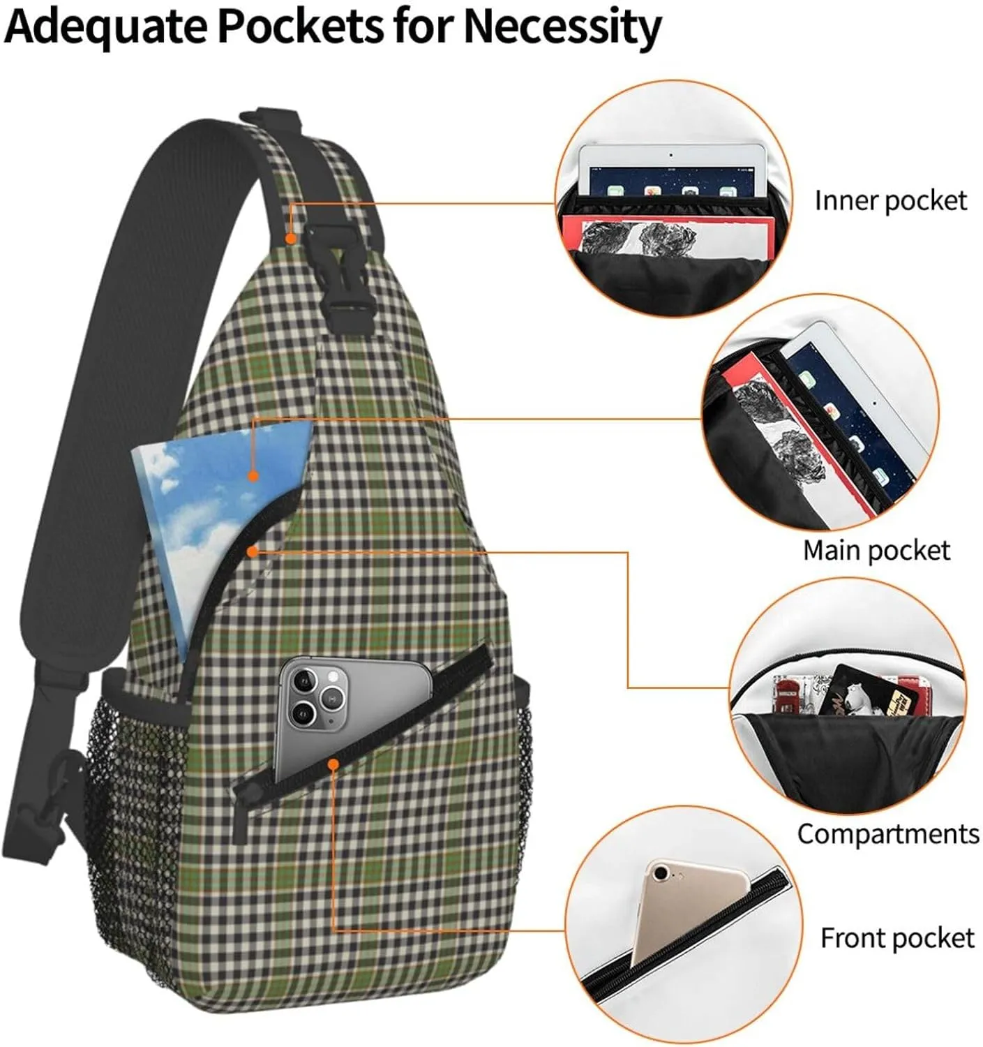 Crossbody Sling Backpack Clan Burns Check Tartan Shoulder Chest Bag Daypack for Traveling Sport