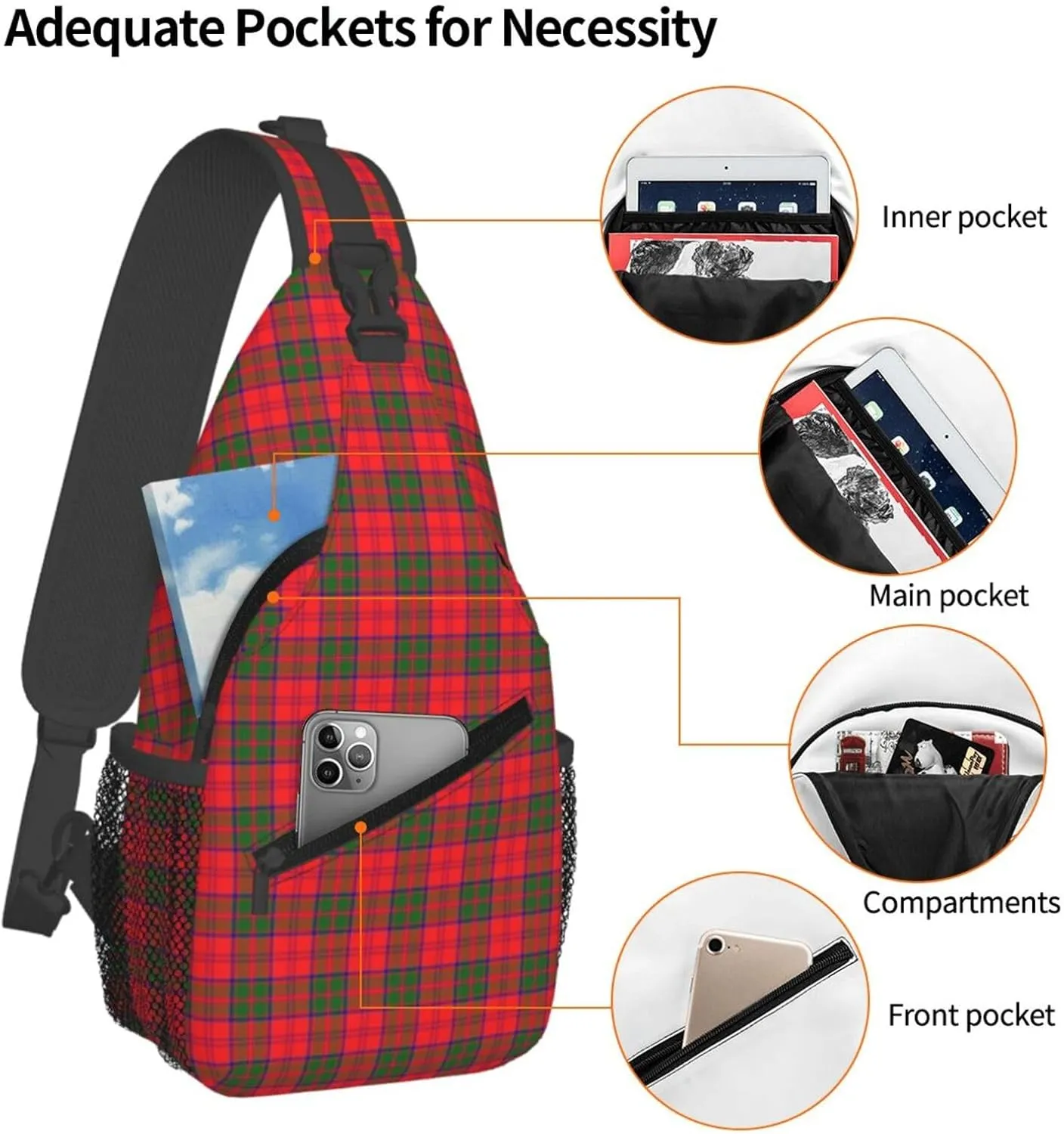 Crossbody Sling Backpack Clan Drummond Modern Tartan Shoulder Chest Bag Daypack for Traveling Sport