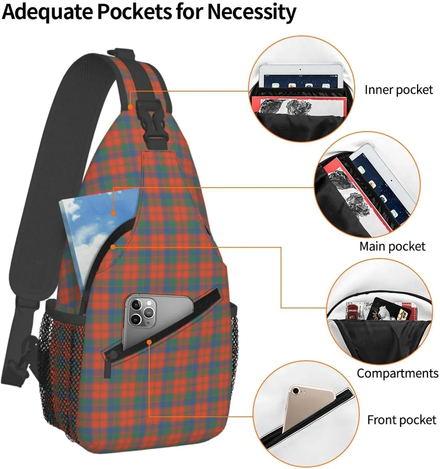 Crossbody Sling Backpack Clan Robertson Ancient Tartan Shoulder Chest Bag Daypack for Traveling Sport