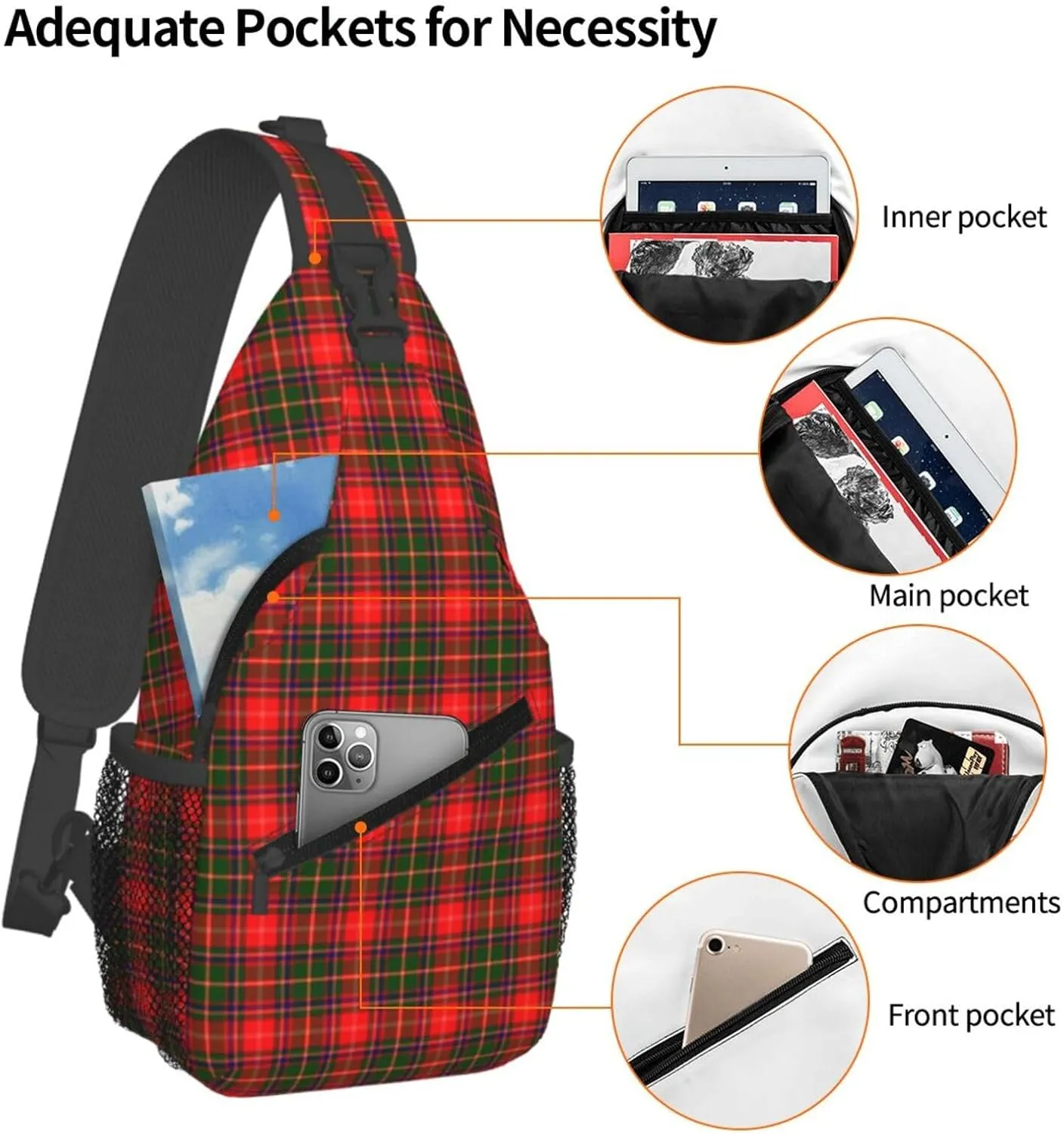 Crossbody Sling Backpack Clan Somerville Tartan Shoulder Chest Bag Daypack for Traveling Sport