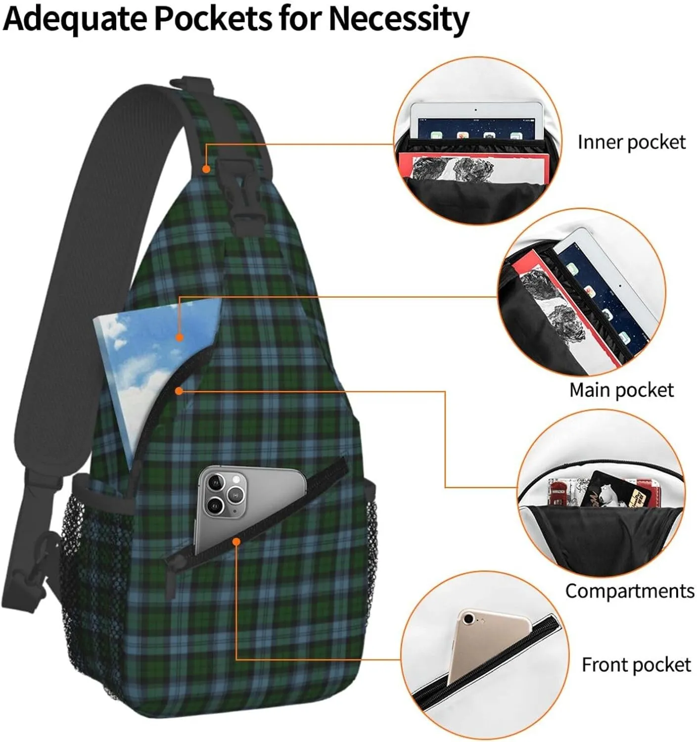 Crossbody Sling Backpack Clan Sutherland District Tartan Shoulder Chest Bag Daypack for Traveling Sport