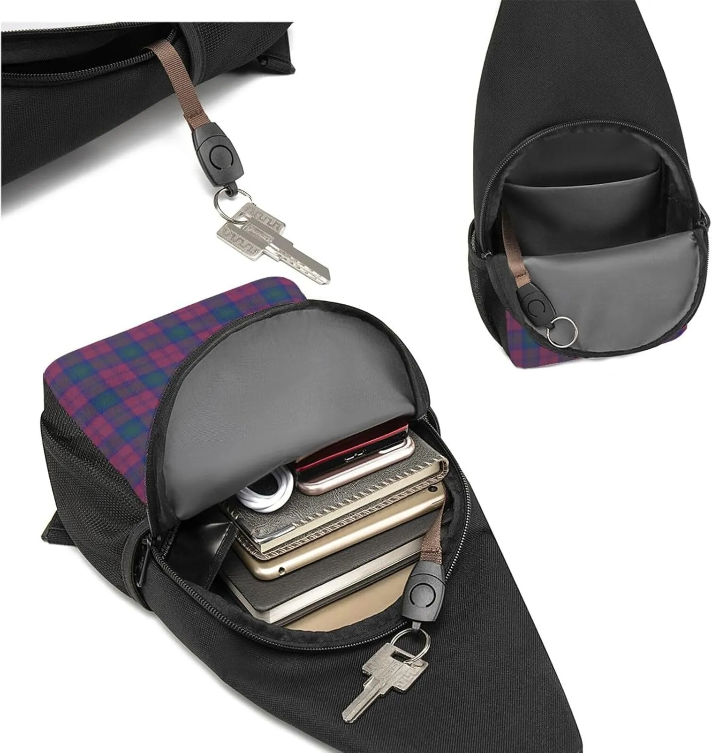 Crossbody Sling Backpack Lindsay Tartan Shoulder Chest Bag Daypack for Traveling Sport