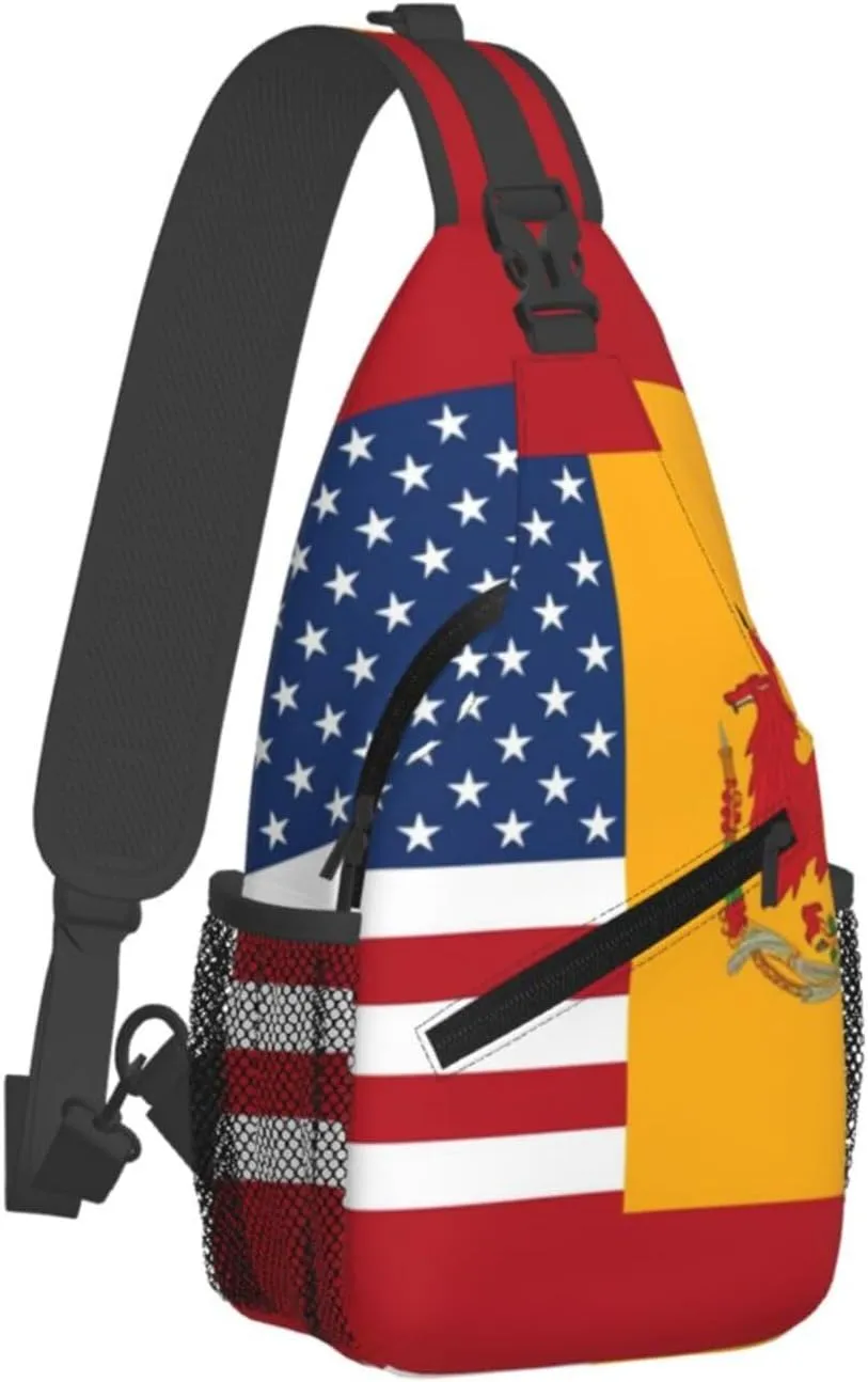 Crossbody Sling Backpack Sling Bag For Men Women Cross Chest Bag Shoulder Bag American Spain Flag Travel Hiking Daypack