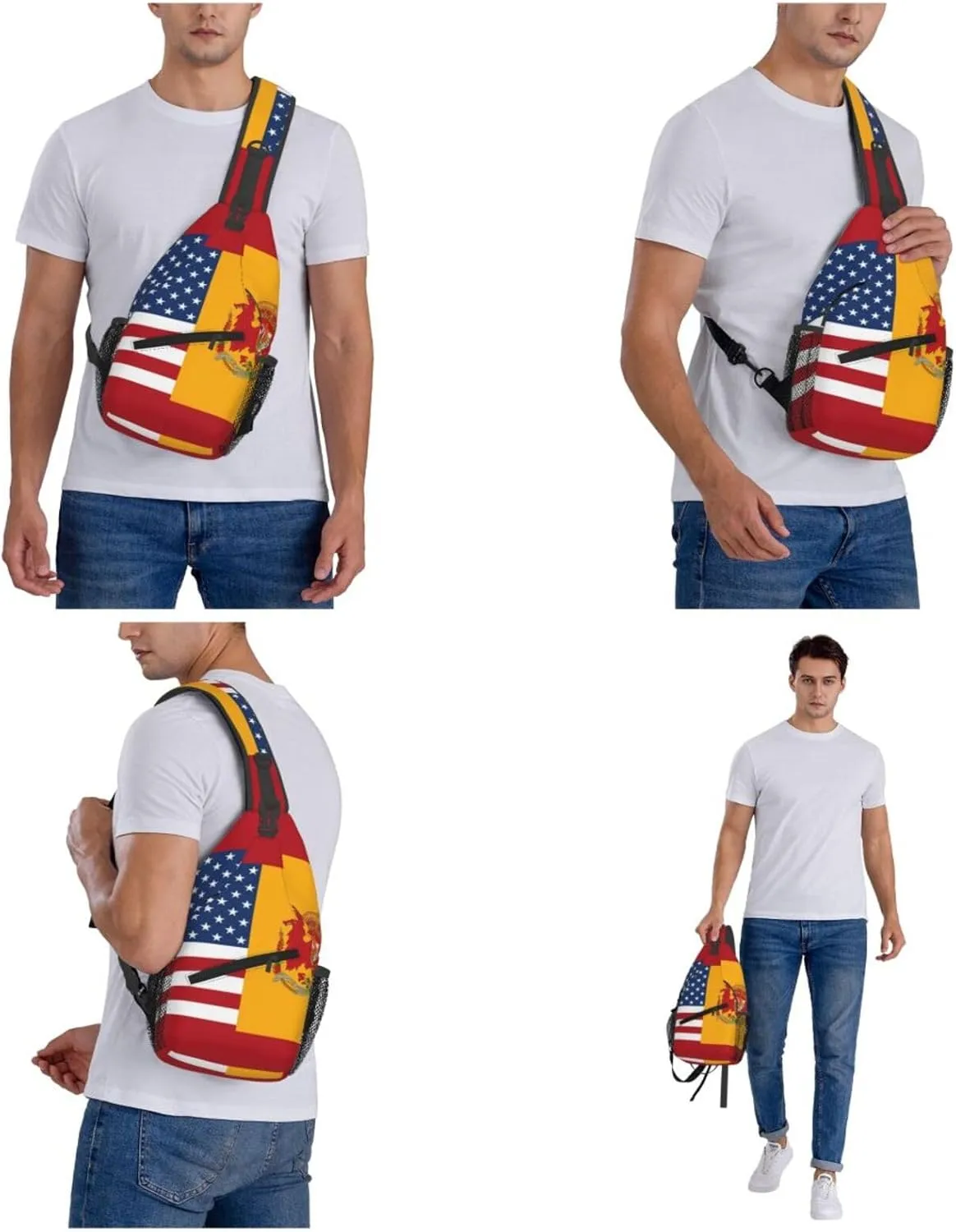 Crossbody Sling Backpack Sling Bag For Men Women Cross Chest Bag Shoulder Bag American Spain Flag Travel Hiking Daypack