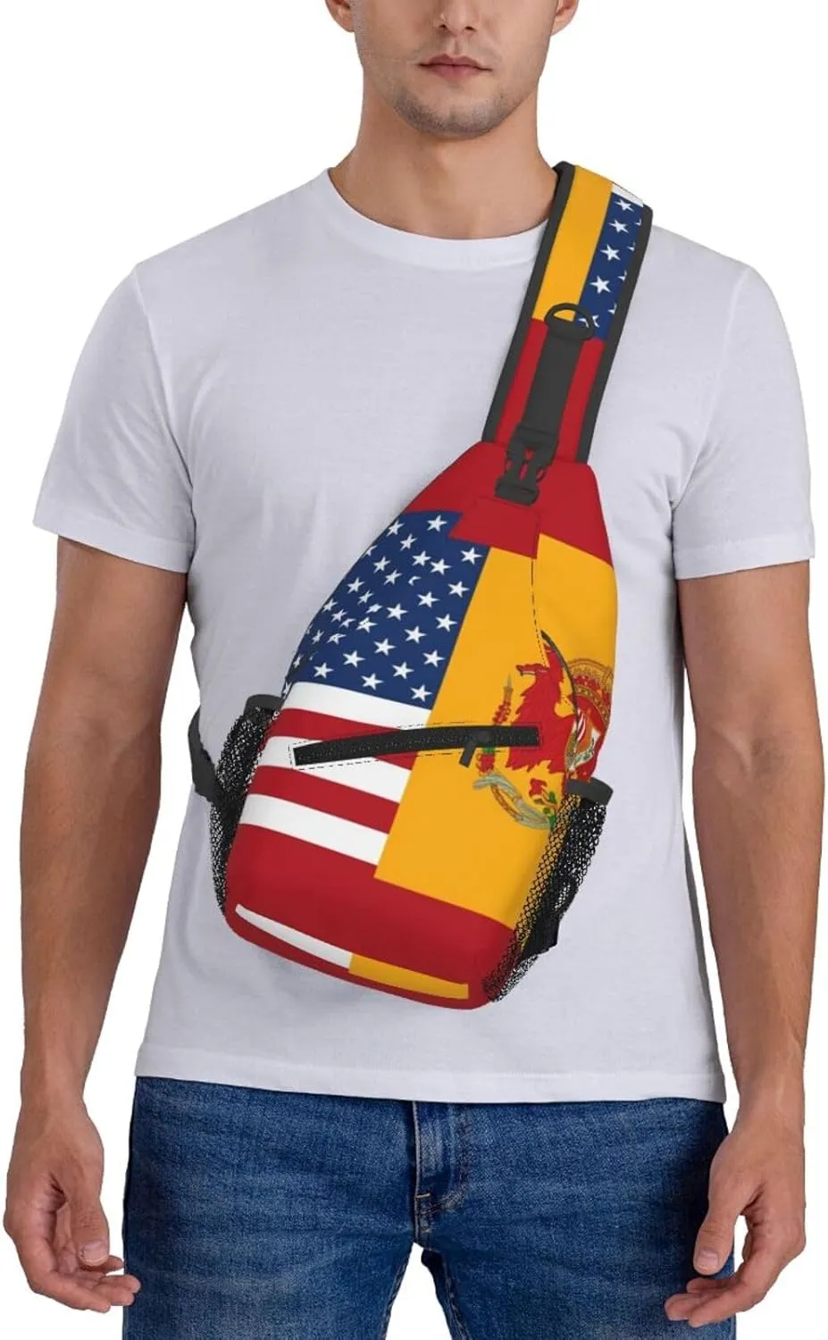 Crossbody Sling Backpack Sling Bag For Men Women Cross Chest Bag Shoulder Bag American Spain Flag Travel Hiking Daypack