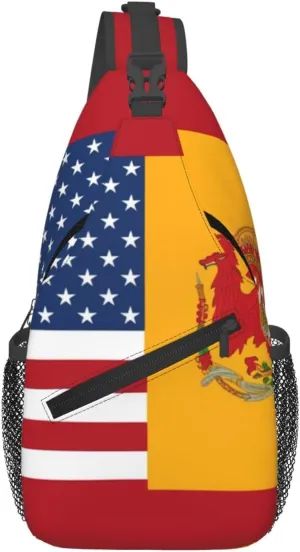 Crossbody Sling Backpack Sling Bag For Men Women Cross Chest Bag Shoulder Bag American Spain Flag Travel Hiking Daypack