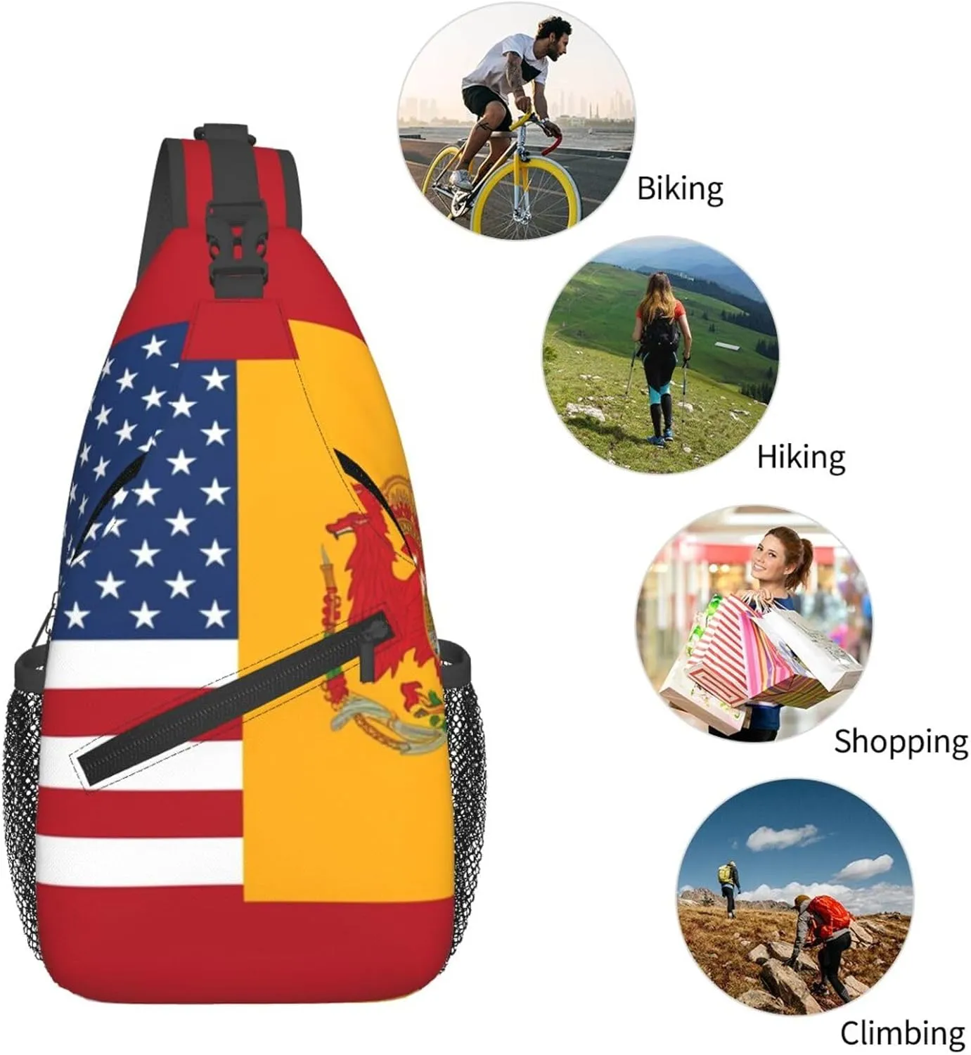 Crossbody Sling Backpack Sling Bag For Men Women Cross Chest Bag Shoulder Bag American Spain Flag Travel Hiking Daypack