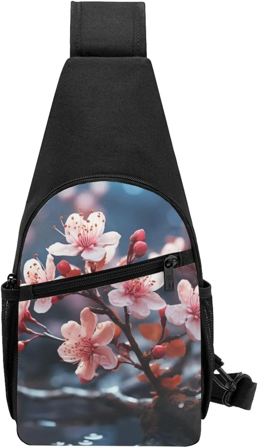 Crossbody Sling Backpack Sling Bag for Men Women Cross Chest Bag Shoulder Bag Branches of Flowers Travel Hiking Daypack