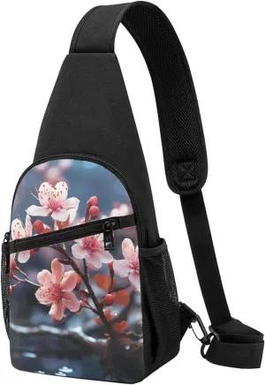 Crossbody Sling Backpack Sling Bag for Men Women Cross Chest Bag Shoulder Bag Branches of Flowers Travel Hiking Daypack