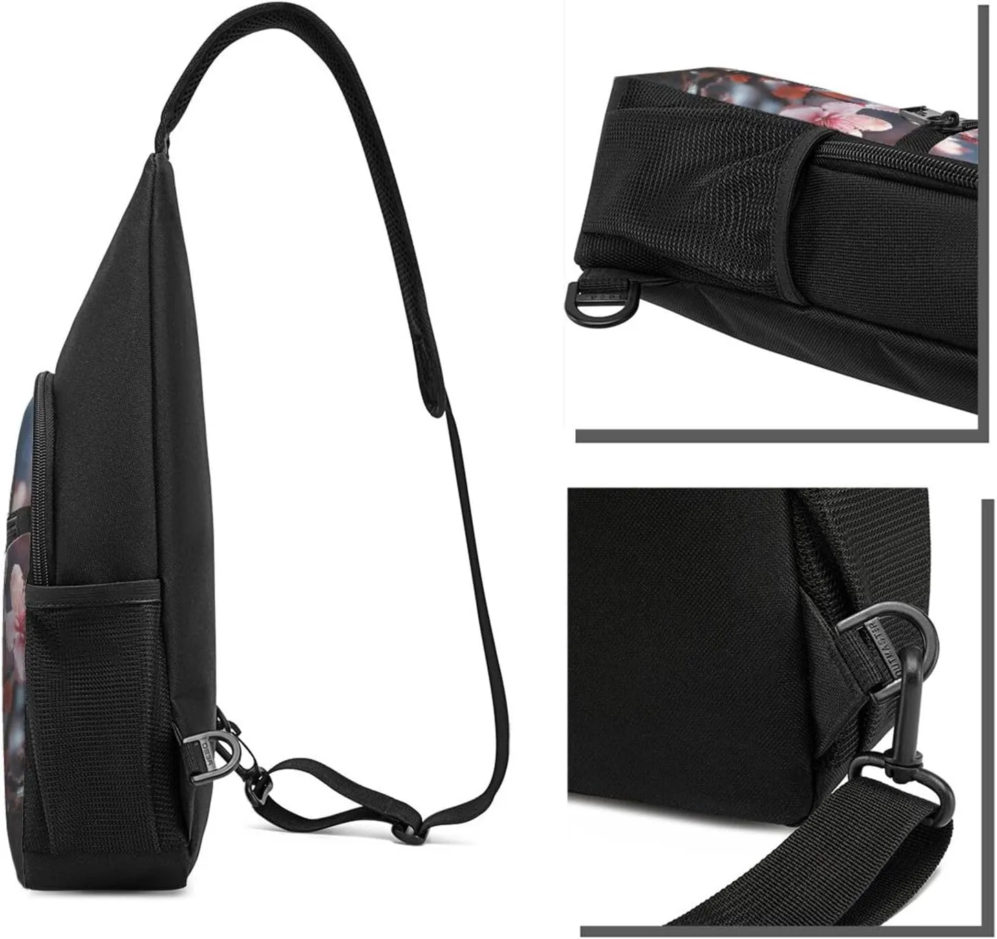 Crossbody Sling Backpack Sling Bag for Men Women Cross Chest Bag Shoulder Bag Branches of Flowers Travel Hiking Daypack