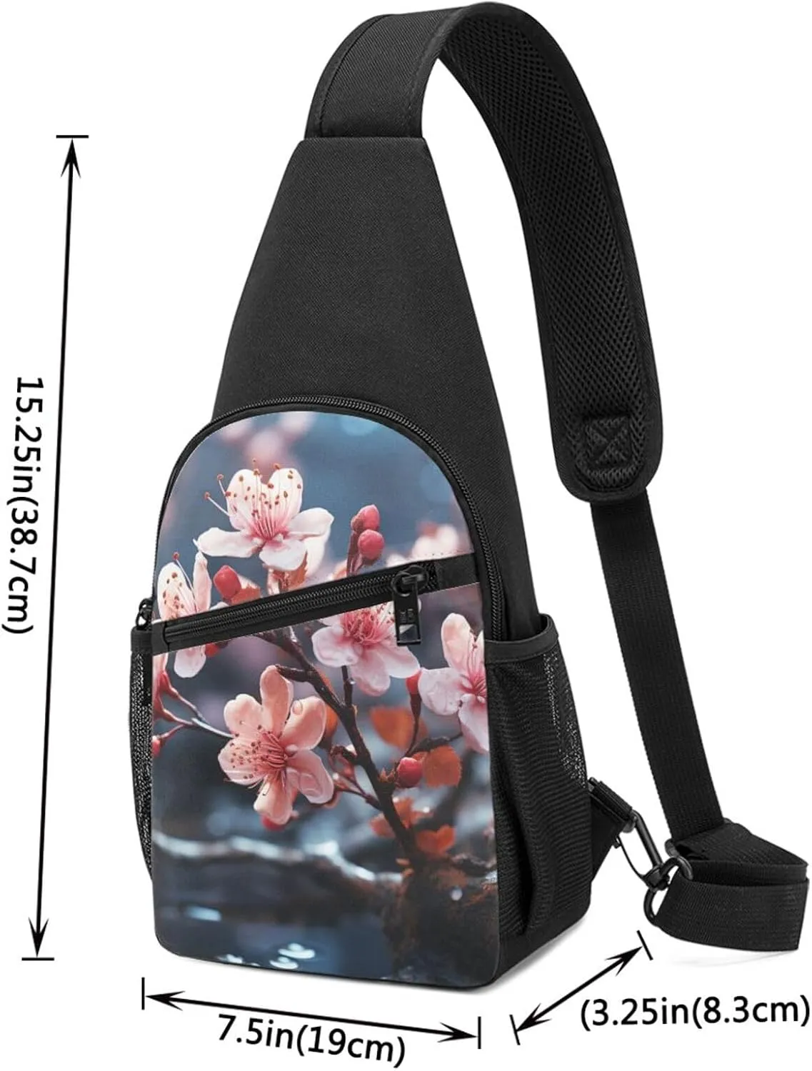 Crossbody Sling Backpack Sling Bag for Men Women Cross Chest Bag Shoulder Bag Branches of Flowers Travel Hiking Daypack