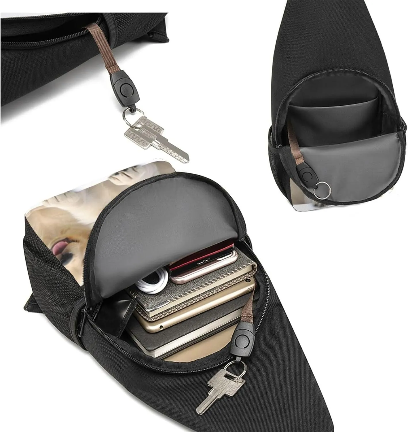 Crossbody Sling Backpack Sling Bag for Men Women Cross Chest Bag Shoulder Bag Golden Retriever Puppies Travel Hiking Daypack