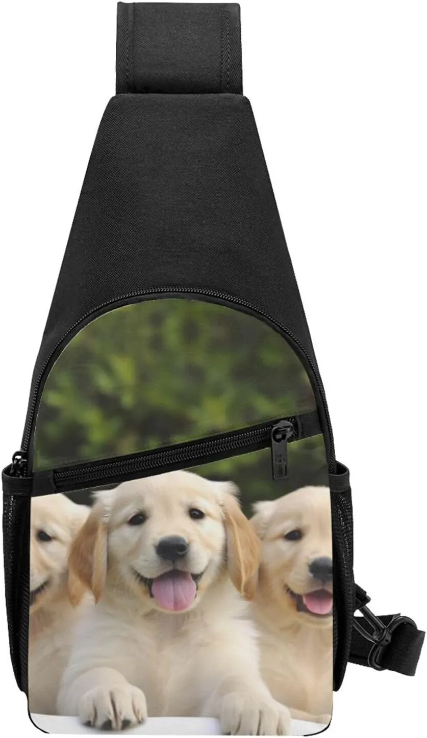 Crossbody Sling Backpack Sling Bag for Men Women Cross Chest Bag Shoulder Bag Golden Retriever Puppies Travel Hiking Daypack
