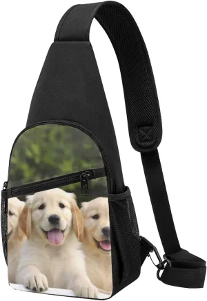 Crossbody Sling Backpack Sling Bag for Men Women Cross Chest Bag Shoulder Bag Golden Retriever Puppies Travel Hiking Daypack