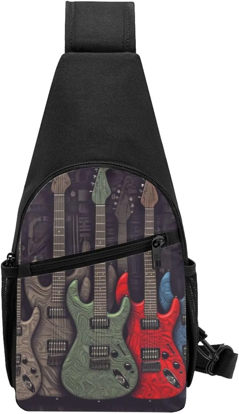 Crossbody Sling Backpack Sling Bag for Men Women Cross Chest Bag Shoulder Bag Guitar pattern Travel Hiking Daypack