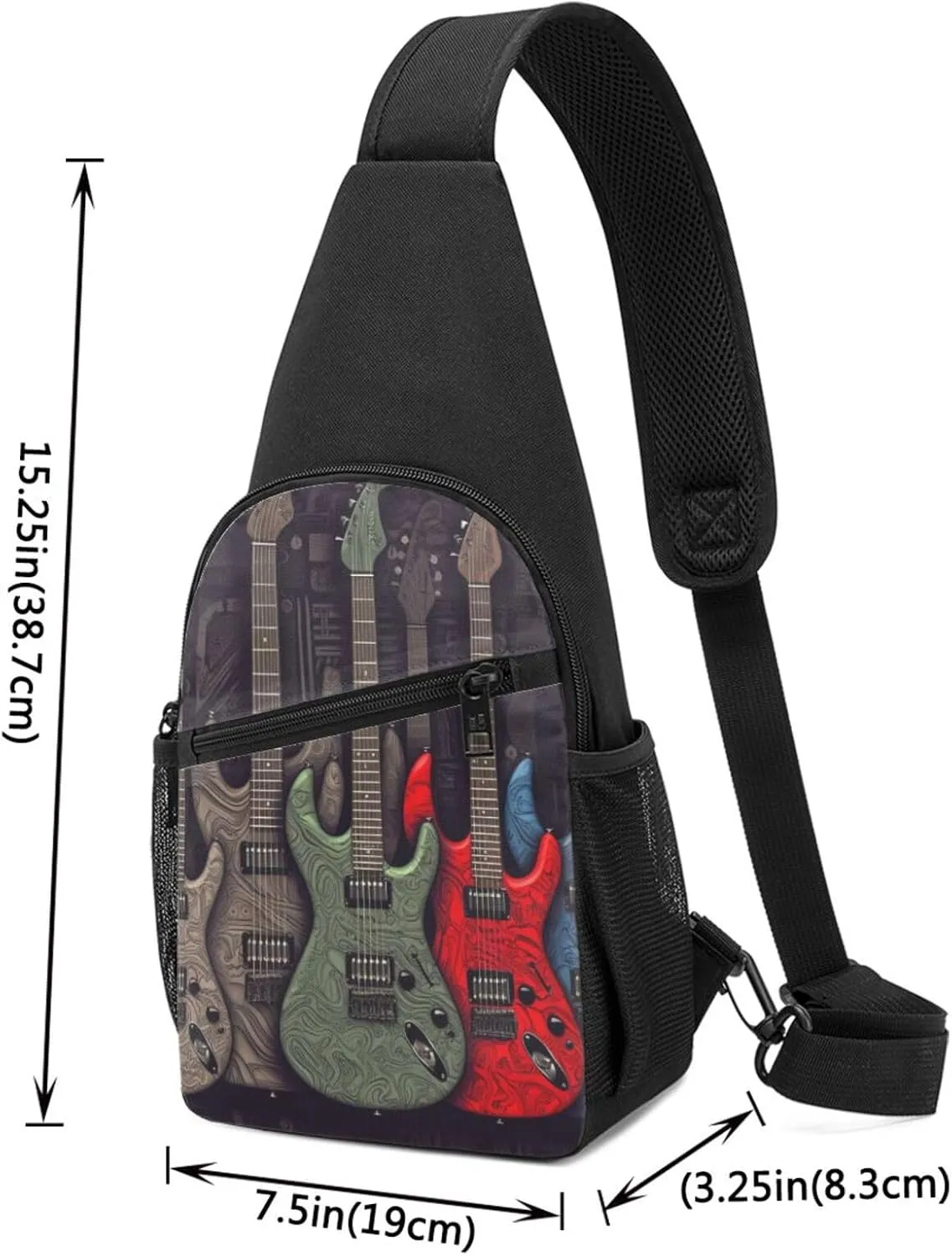 Crossbody Sling Backpack Sling Bag for Men Women Cross Chest Bag Shoulder Bag Guitar pattern Travel Hiking Daypack